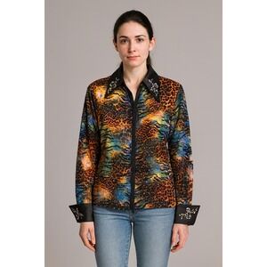 Hobby Horse Limited Edition Western Embellished Animal Print Full Zip Top Medium